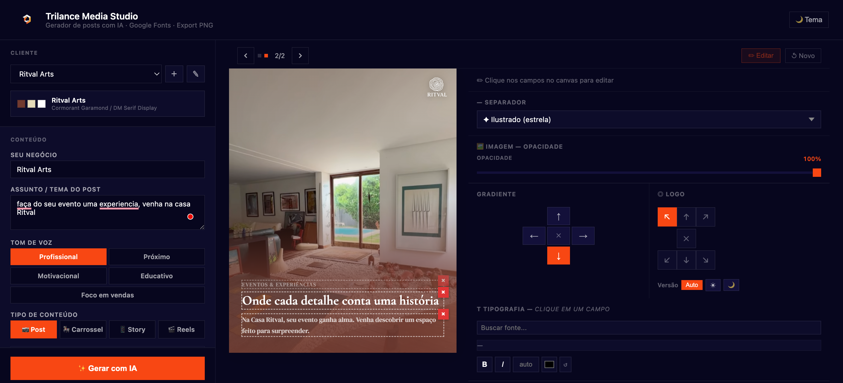 Trilance Studio — Editor de Posts