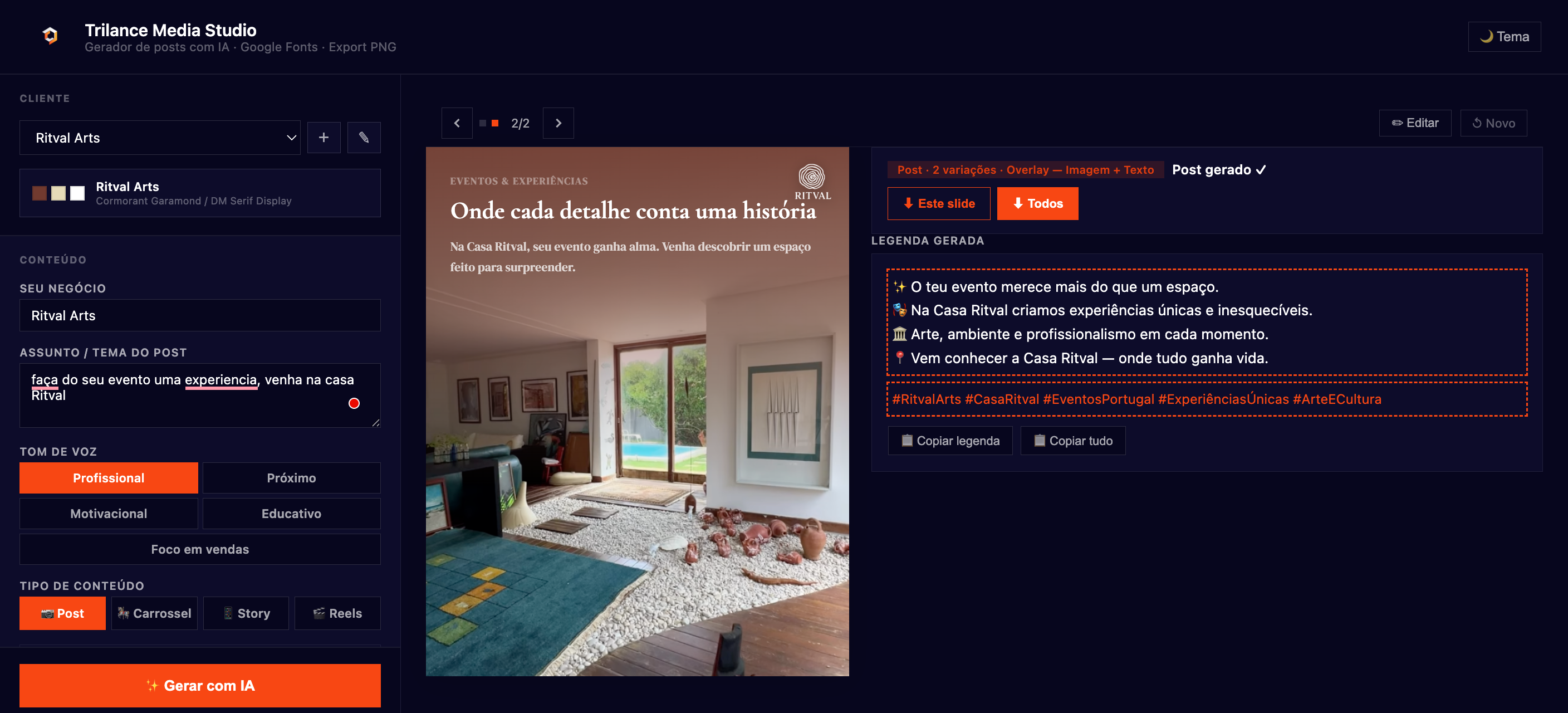 Editor de Reels — Trilance Studio